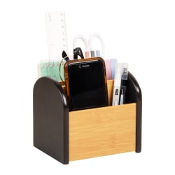 Mind Reader Desktop Organizer with 3 Compartments, Wood, 5"H x 4-1/2"W x 5-1/2"L, Black