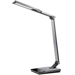 WorkPro™ LED USB Desk Lamp with Wireless Charger and Timer, 17-1/2"H, Brushed Metal/Gray