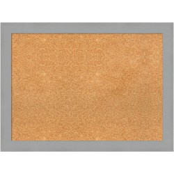 Amanti Art Rectangular Non-Magnetic Cork Bulletin Board, Natural, 31" x 23", Brushed Nickel Plastic Frame