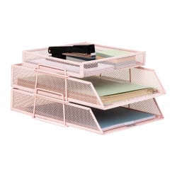 Mind Reader 2-Tier Paper Tray With Top Supply Compartment, 6-3/4"H x 13-1/4"W x 10-1/2"D, Pink