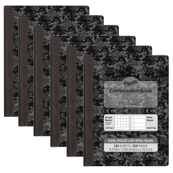 Pacon Dual Ruled Composition Book, 9-3/4" x 7-1/2", 1/4" Grid & 3/8" Wide Ruled, 100 Sheets, Dark Gray Marble, Pack Of 6