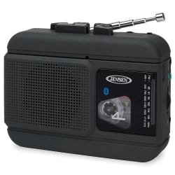 Jensen MCR-60 Bluetooth® Portable Personal Cassette Player/Recorder With AM/FM Radio, 4.6"H x 3.6"W x 1.8"D, Black