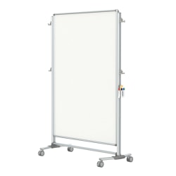 Ghent Nexus Jr. Partition Mobile Porcelain Magnetic Double-Sided Dry-Erase Whiteboard, 76 1/8" x 52 3/8", Aluminum Frame With Satin Silver Finish