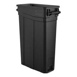 Suncast Commercial Narrow Rectangular Resin Trash Can, With Handles, 23 Gallons, 30"H x 11"W x 22"D, Black