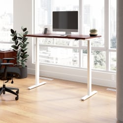 Bush Business Furniture Move 60 Series 60"W x 30"D Electric Height Adjustable Standing Desk, Hansen Cherry/White Powder Coat, Standard Delivery