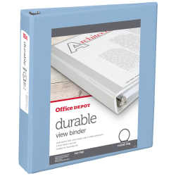 Office Depot® Brand 3-Ring Durable View Binder, 1-1/2" Round Rings, Baby Blue