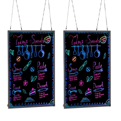 Alpine Industries LED Illuminated Hanging Message Writing Boards, 39-7/16"H x 31-1/2"W x 1/2"D, Black, Pack Of 2 Boards