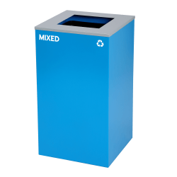 Alpine Industries Stainless Steel Mixed Recycling Bin With Square Opening Lid, 29 Gal, 30"H x 16-15/16"W x 16-15/16"D, Blue