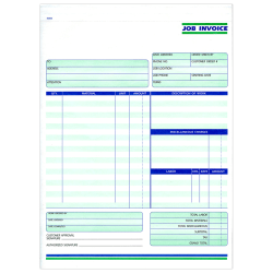 Custom Carbonless Business Forms, Pre-Formatted, Job Invoice Forms, Ruled, 8 1/2" x 11", 3-Part, Box Of 250