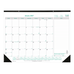 2027 Brownline EcoLogix Monthly Desk Pad Calendar, 22" x 17", 100% Recycled, Green/White, January to December, C177437, Total Qty 1