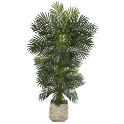 Nearly Natural Golden Cane Palm 78"H Artificial Tree With Planter, 78"H x 14"W x 12"D, Green/White