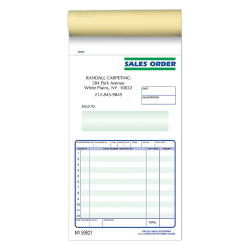 Custom Pre-Formatted 2-Part Business Forms, Sales Order Book, 4 1/4" x 7", White/Canary, 50 Sets Per Book, Box Of 10 Books