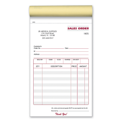 Custom Pre-Formatted 2-Part Business Forms, Sales Order Book, 5-5/8" x 8 1/2", White/Canary, 50 Sets Per Book, Box Of 10 Books