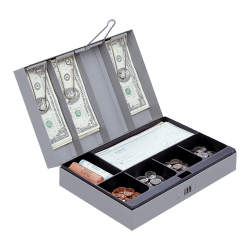 Sparco Steel Combination Lock Cash Box With Tray, 3 1/4" x 11 1/2" x 7 3/4", Gray