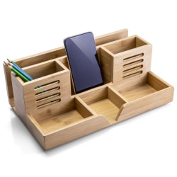 Officemate® Bamboo Desk Organizer, 5-3/16"H x 14-1/8"W x 8-5/8"D, Brown