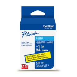 Brother P-touch TZe651, Laminated, 1" x 26.2 ft (24mm x 8m), Black on Yellow Label Tape