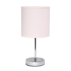 Simple Designs Mini Basic Table Lamp with Fabric Shade, 11"H, Blush Pink/Chrome