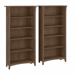 Bush Business Furniture Salinas 63"H 5-Shelf Bookcases, Ash Brown, Set Of 2 Bookcases, Standard Delivery
