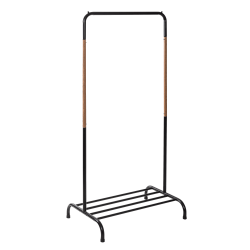 Honey Can Do Single Garment Rack With Shoe Shelf And Hanging Bar, 61"H x 20"W x 29-1/2"D, Black/Natural