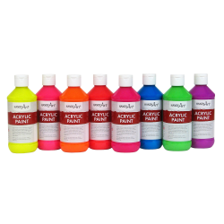 Handy Art Acrylic Paint Bottles, 8 Oz, Assorted Fluorescent, Set Of 8 Paint Bottles