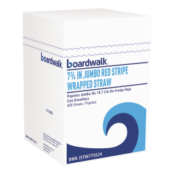 Boardwalk Wrapped Jumbo Straws, 7-3/4", Red/White, 400 Straws Per Pack, Carton Of 25 Packs