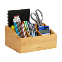 Mind Reader 7-Compartment Desktop Organizer, 4-1/2"H x 7-1/4"W x 9-1/4"D, Brown