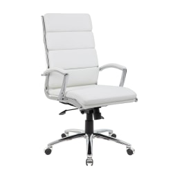 Boss Office Products CaressoftPlus™ Ergonomic Executive High-Back Chair, White/Chrome