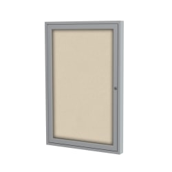 Ghent Traditional Enclosed 1-Door Fabric Bulletin Board, 24" x 18", Beige, Satin Aluminum Frame