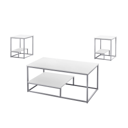 Monarch Specialties Coffee Table With Two 18"W Square End Tables, White/Silver