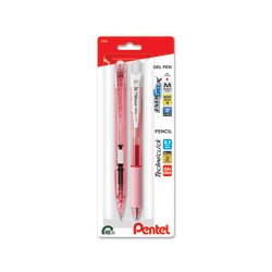 EnerGel-X, Techniclick Pen and Pencil Set, 0.7mm, White/Pink, 2-Pk