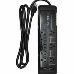 Sanus Surge Protected 8 Outlet Power Strip with USB Ports - Black - 8 x AC Power, 2 x USB - 6 ft Cord - 2160 J Surge Energy - Keyhole-mountable, Wall Mountable, Cabinet Mountable - Black