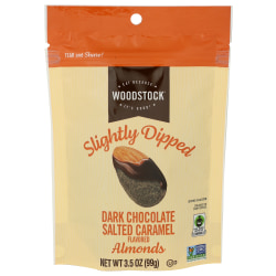 Woodstock Slightly Dipped Almonds, Dark Chocolate Salted Caramel, 3.5 Oz, Total Qty 8