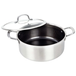 Brentwood® 3-Ply Hybrid Non-Stick Stainless Steel Dutch Oven with Tempered Glass Lid, 6-Qt., Silver