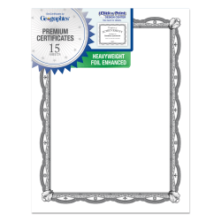 Geographics Heavyweight Foil Certificates, 8-1/2" x 11", Silver, Pack Of 15