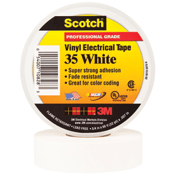 3M™ 35 Color-Coded Vinyl Electrical Tape, 1.5" Core, 0.75" x 66', White, Pack Of 10