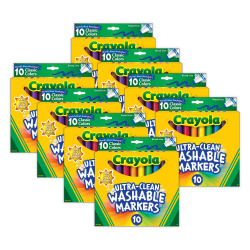 Crayola Ultra-Clean Markers, Broad Line, Classic Colors, 10 Per Pack, Set Of 8 Packs