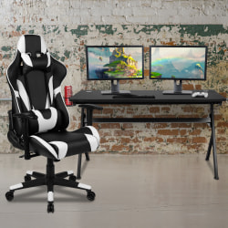 Flash Furniture Gaming Desk And Reclining Chair Set With Cup Holder, Headphone Hook & Removable Mouse Pad Top, Black