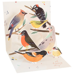 Up With Paper Summer Pop-Up Card With Envelope, Half Fold, 5-1/4" x 5-1/4", Backyard Birds