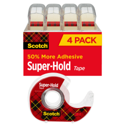 Scotch® Super-Hold Tape, With Handheld Dispenser, 3/4" x 650", Clear, Pack Of 4 Rolls