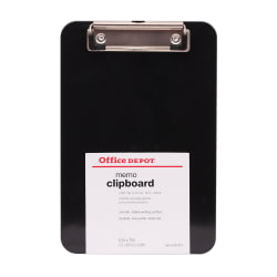Office Depot® Brand Plastic Memo Clipboard, 6" x 9", Black