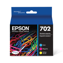 Epson® 702 DuraBrite® Ultra Cyan, Magenta, Yellow Ink Cartridges, Pack Of 3, T702520-S