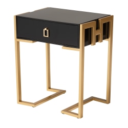 Baxton Studio Luna Contemporary Glam Wood And Metal End Table, 22"H x 18-15/16"W x 13-13/16"D, Black/Gold