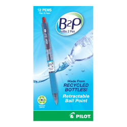 Pilot® Bottle to Pen (B2P) Retractable Ballpoint Pens, Fine Point, 0.7 mm, Red Ink, Pack Of 12 Pens