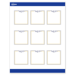 Avery® Print-To-The-Edge Cards With Sure Feed® Technology, S00-DNP-PRMWC10, Square, 2-1/2" x 2-1/2", Matte White, Preprinted Gold & Navy Border with Florals Design, Pack Of 90