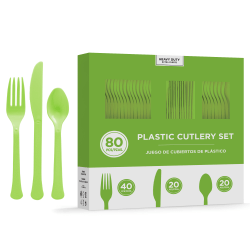 Amscan 8016 Solid Heavyweight Plastic Cutlery Assortments, Kiwi Green, 80 Pieces Per Pack, Set Of 2 Packs