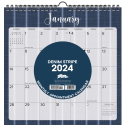 2024 Willow Creek Press Spiral Art Monthly Wall Calendar, 12" x 12", Denim Stripe, January to December
