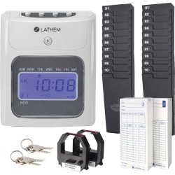Lathem 400E Top Feed Electronic Time Clock Kit - Card Punch/Stamp - Month, Date, Week, Time, Bi-weekly, Semi-monthly, Month Record Time