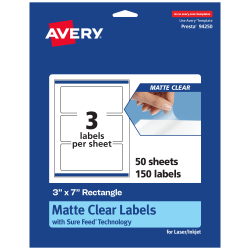 Avery® Permanent Labels With Sure Feed®, 94250-CMF50, Rectangle, 3" x 7", Matte Clear, Pack Of 150