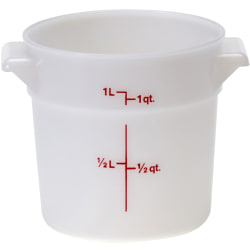 Cambro Poly Round Food Storage Containers, 1 Qt, White, Pack Of 12 Containers