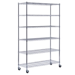 Edsal Muscle Rack™ Adjustable Mobile Wire Shelving, 6-Tier, 75"H x 48"W x 18"D, Chrome